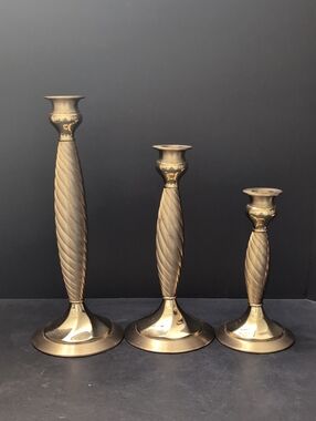 Partylite Lexington Set Of 3 Solid Brass Tapered Candle Holders .